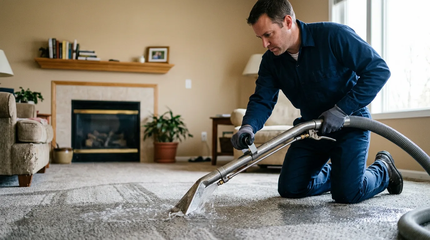 Water damage restoration technician working near Freeport, NY